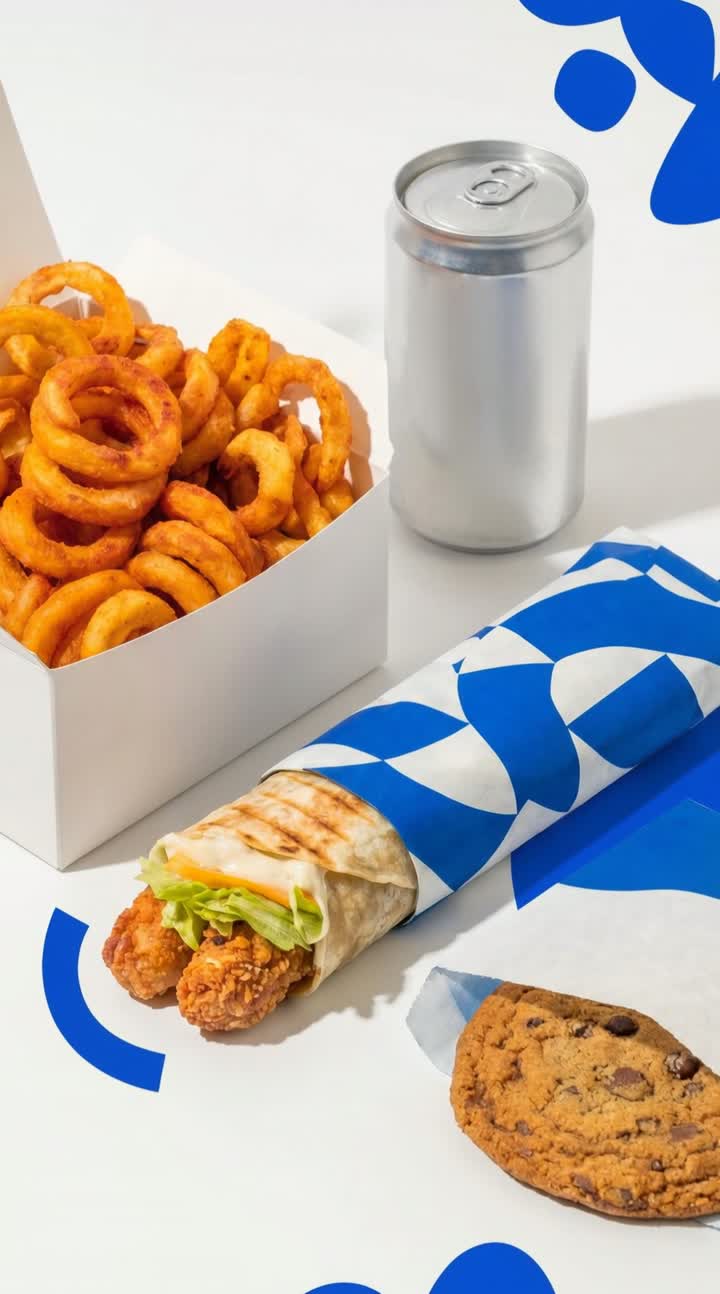 JimJams air-baked curly fries, chicken wrap and cookie